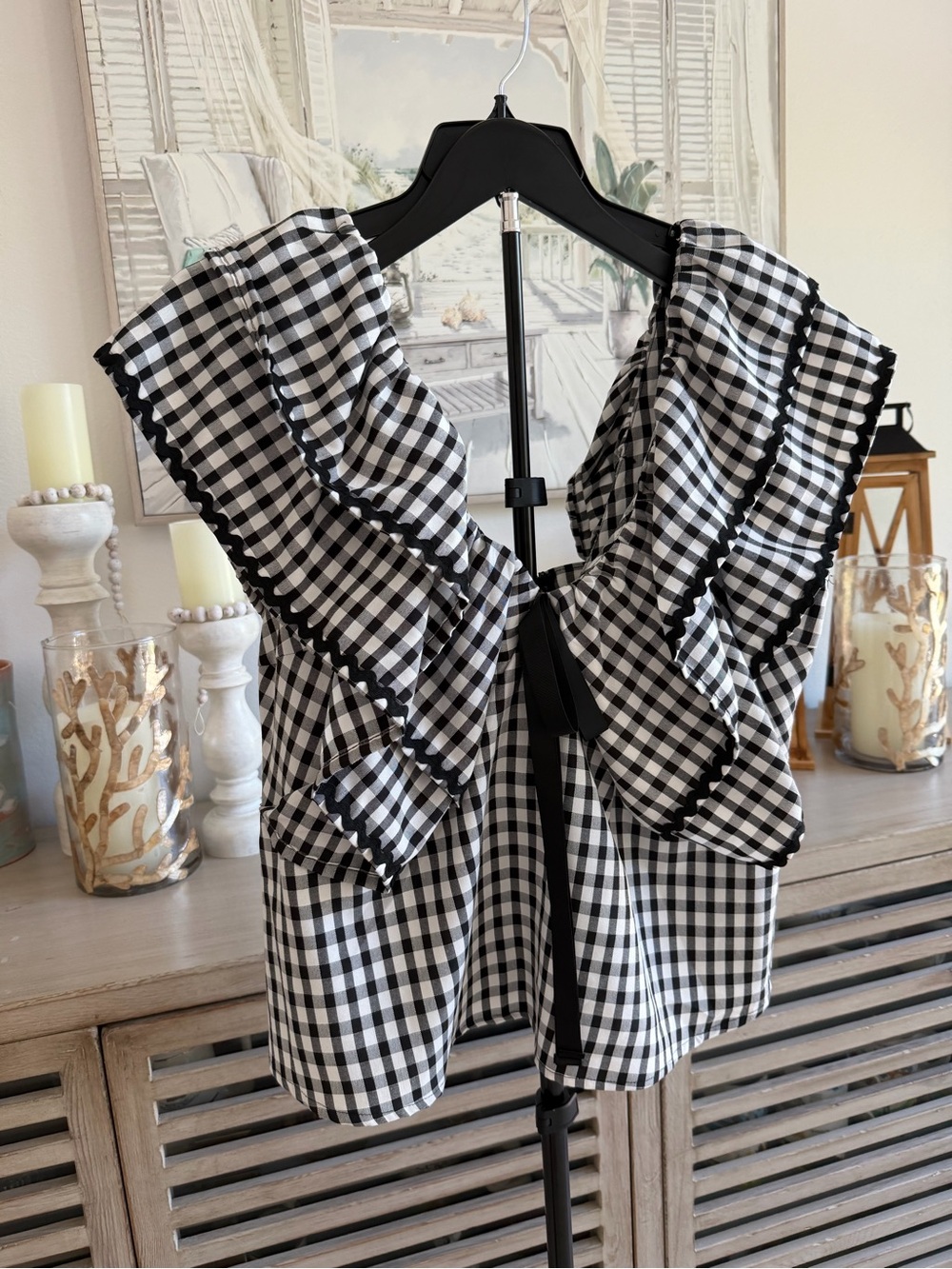 Dovery Gingham Leoti Ruffle Babydoll Top